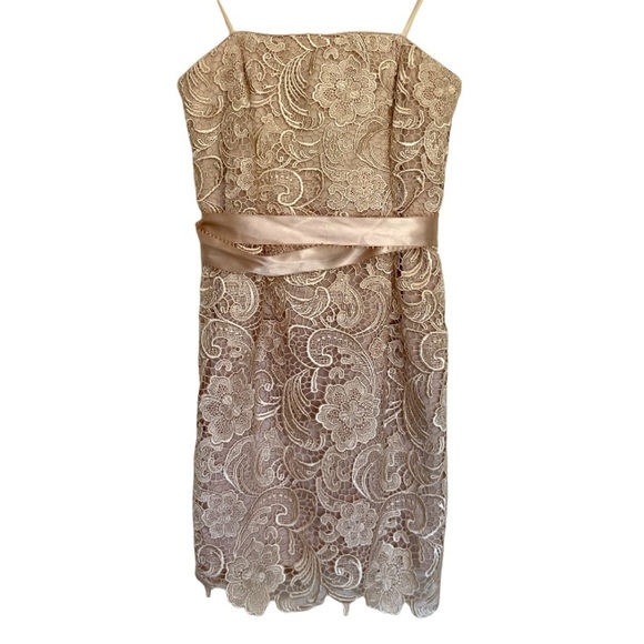 Adrianna Papell Gold Lace Overlay Knee Length Dress Women's Size 8 - Picture 5 of 5